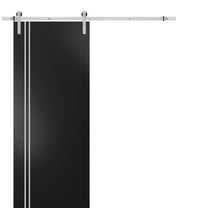 Sturdy Barn Door 42 x 96 inches | Planum 0310 Matte Black with Frosted Glass | Stainless Steel 8FT Rail Hangers Heavy Set | Solid Panel Interior Doors