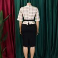 thumbnail image 6 of AURA Plus Women Elegant High Waist Pencil Dress V Neck Printed Midi Bodycon Office Work Dress with Belt, 6 of 8
