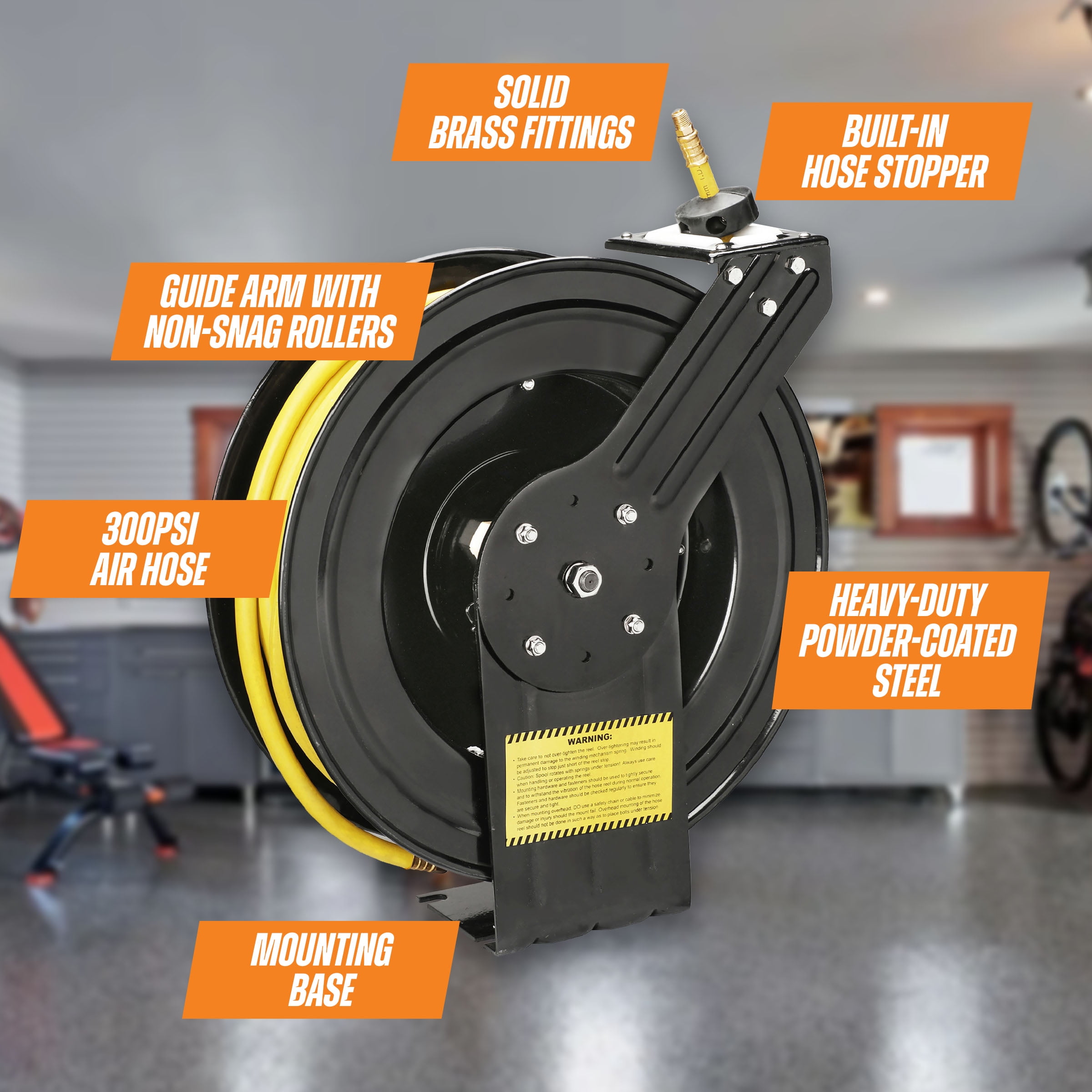Pentagon Tools HWD630468 Genuine Rubber, 0.37" x 100 ft Retractable Air Hose Reel