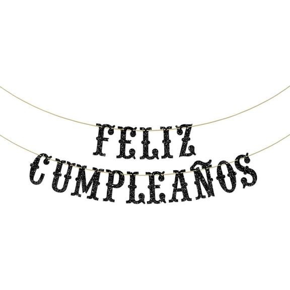 Black Glitter Feliz Cumpleaños Banner - Spanish Happy Birthday Banner, Mexican Fiesta Theme Birthday Party Decorations - Birthday Party Supplies for Men Women Boy Girl