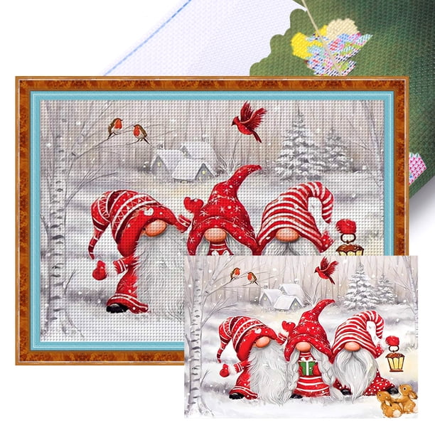 Hilo Algodón Ecológico Bordado Punto Cruz Invierno Impreso 11CT 60x45cm