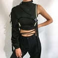 thumbnail image 6 of Women Sexy One Shoulder Reflective Crop Tops Choker Adjustable Buckle Long Sleeve Cover Up Irregular T-Shirt Rave Shrugs, 6 of 19