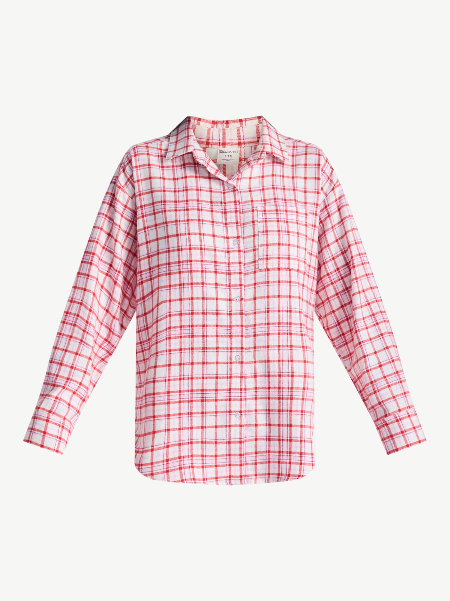 No Boundaries Sleepwear Cotton Flannel Button Down Shirt, Women’s