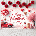 thumbnail image 5 of Red Theme Valentine's Day Banner Heart-shaped Balloons Love Display Gift Decor Teddy Bear Design Heart Backdrop for Valentine's Day Party Romantic Celebration Photo Shoot Backdrop, 5 of 9