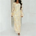 thumbnail image 2 of FRSASU Maxi Dresses for Women Elegant Classy Fall Winter Long Bell Sleeve Ruched Bodycon Fitted Cocktail Party Dress Beige, 2 of 6