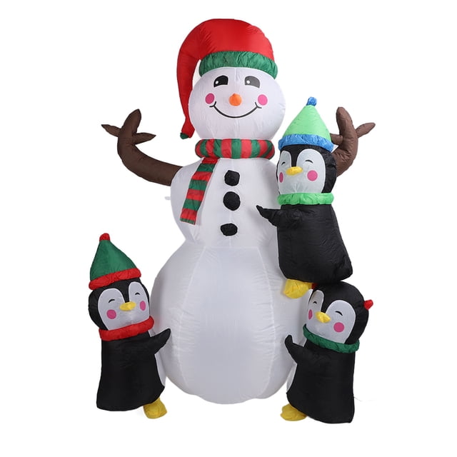 M Buder 1.8m Altura Muñeco de Nieve y Pingüinos Inflables Navideños con Luces LED Decoración de Jardín al Aire Libre Enchufe US 110-240V