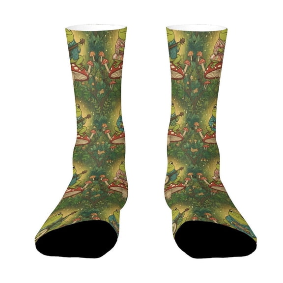 FabriLora Green Frog Sitting Top Mushroom Funny Novelty Crew Socks for Women Men Sports
