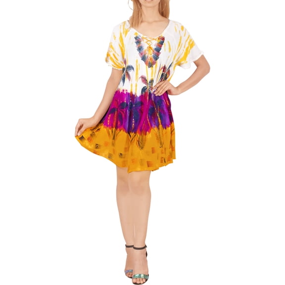 HAPPY BAY Women's Summer Plus Size Tunics House Wear Dresses L-XL Orange, Tie Dye