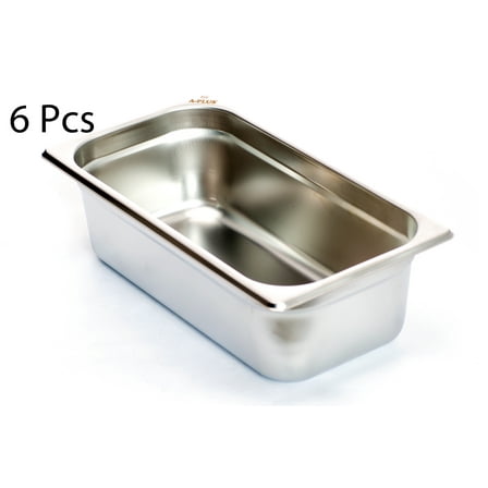 [6 Pack] 1/3 Size 4 inch Anti-Jam 24 Gauge Steam Table Pan NSF Stainless Steel