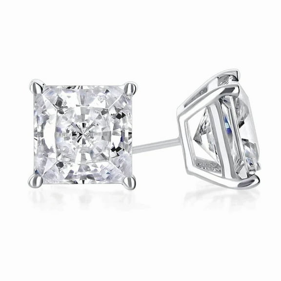 Bonjour Jewelers 14K White Gold 1 Carat Princess Created Diamond Solitaire Stud Earrings