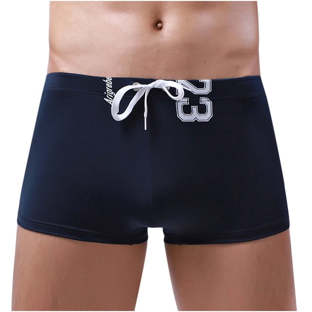 Mens Low Waist Solid Color Striped Drawstring Hot Spring Quick Dry Swimming Briefs