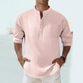 thumbnail image 2 of USNSM Mens Cotton Linen Henley Shirts Long Sleeve Casual Shirt Summer Beach Hippie T-Shirt Solid Button Standing Collar Shirt with Pocket Pink XL, 2 of 8