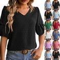 thumbnail image 7 of Lovskoo Summer Tops for Women 2024 Ruffle Short Sleeve Chiffon Swiss Dot Solid Color Trendy Comfortable Breathable V-Neck Blouses Shirt Tops Black L, 7 of 7