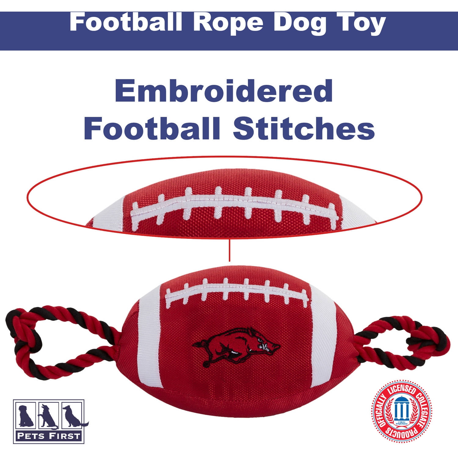 Pets First Collegiate Arkansas Nylon Football-Licensed