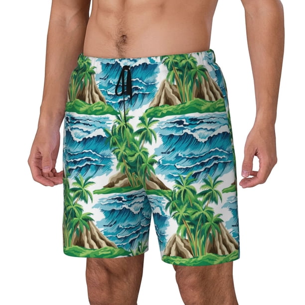 Fotbe Hawaii Palms Traje de Baño para Hombre – Shorts de Natación de Secado Rápido con Forro y Bolsillos-Large