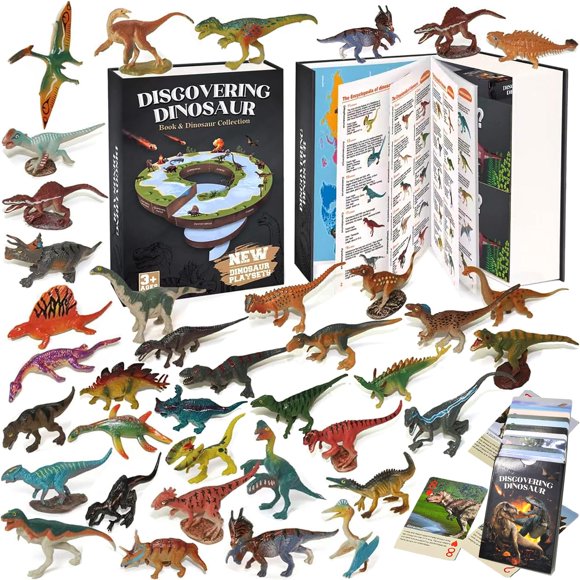 BIWASE 50 Realistic Dinosaur Toys for 3-7 Year-Old Kids, with Dinosaur Book & Dinosaur Learning Cards - Educational Small Dinosaur Figures for Dinosaur Party Favors, Dinosaur Gi