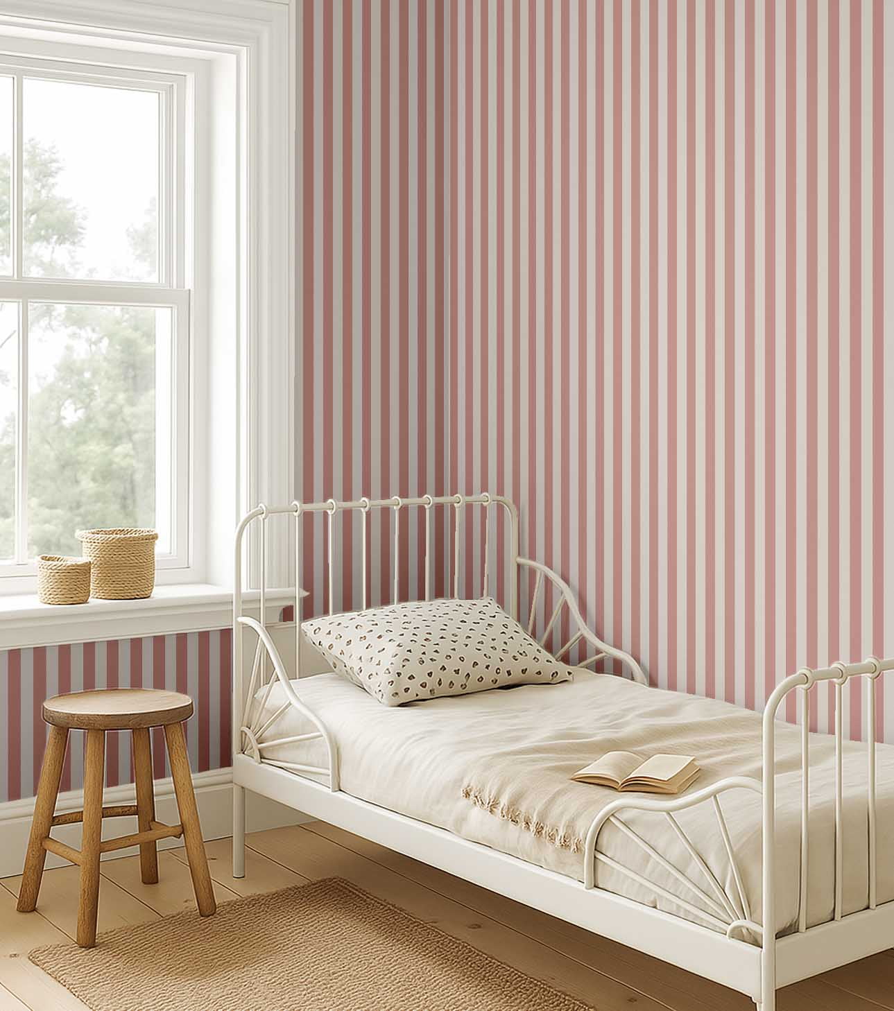 S4Sassy Self Adhesive Wallpaper, Pink Vertical Stripes Wallpaper, Removable DIY Vinyl Wall Covering, Textured Peel & Stick Contact Paper for Entryway Accent Wall, Easy Home Decor Solution (25"x240")
