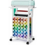 Crafit Craft Cart Compatible with Cricut Machines, Rolling Craft Storage Cart with 30 Vinyl Roll Holders, Crafting Table Workstation for Craft Room Home