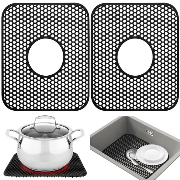 Perforated Silicone Sink Mat, Honeycomb-Design Kitchen Dishwashing Mat, Non Slip Sink Liner for Kitchen and Bathroom, Cut to Size Sink Protection Mat