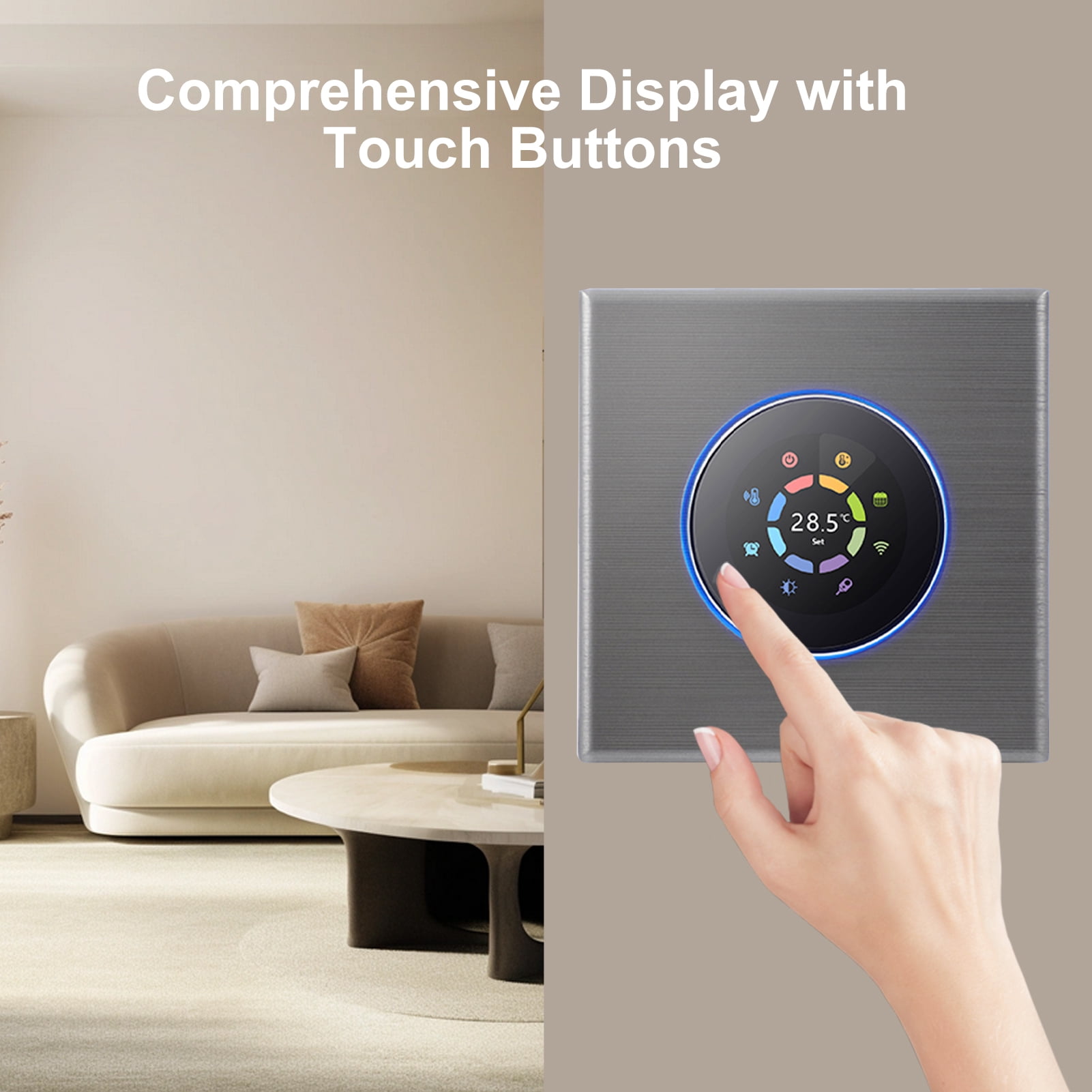 BIMZUC Smart WiFi Thermostat Electric Floor Heating Controller 16A Digital Temp Control ±1°C Accuracy Color LCD 95-240V (3.4 inches / 8.6 cm) Gray