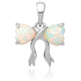 thumbnail image 2 of 14K Solid White Gold Lab Opal Bow Necklace Heart Gemstone Pendant Charm October Birthstone Jewelry, 2 of 4