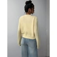 thumbnail image 6 of Women'S Button Down Long Sleeve Crewneck Crop Cardigan Sweater Cute Knitwear Clothes Yellow L, 6 of 7