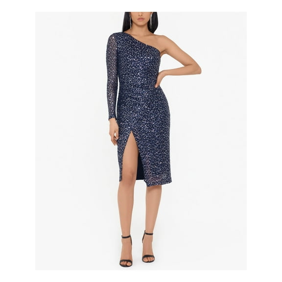 Betsy & Adam Womens Sequined Mini Cocktail and Party Dress Navy 4