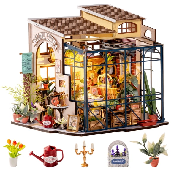 Robotime DIY Miniature House Kit Wooden Dollhouse for Adults 449 Pieces-Emily's Flower Shop