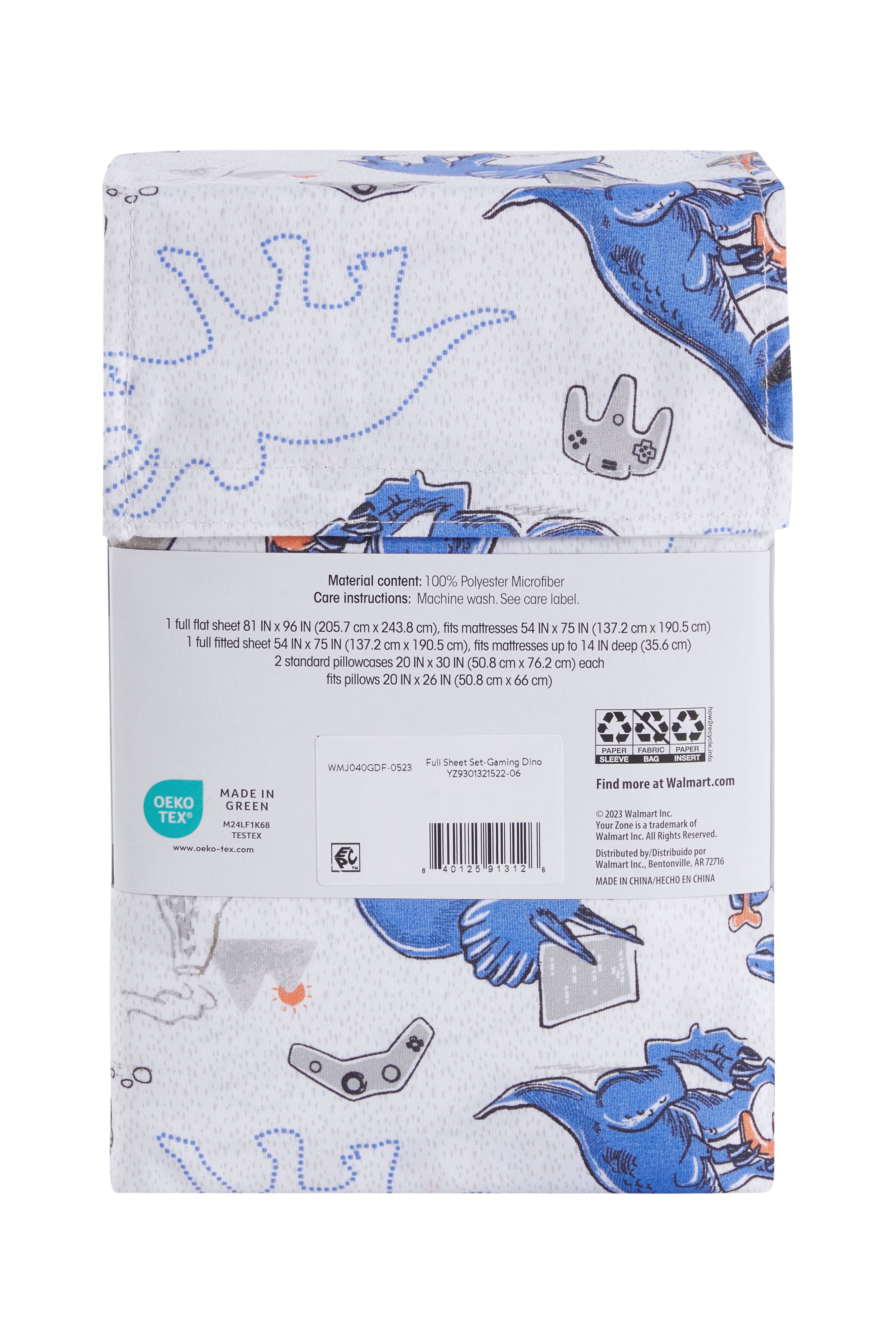 Your Zone Kids Soft Microfiber Sheet Set, Dino Gamer, Full, 4 Pieces