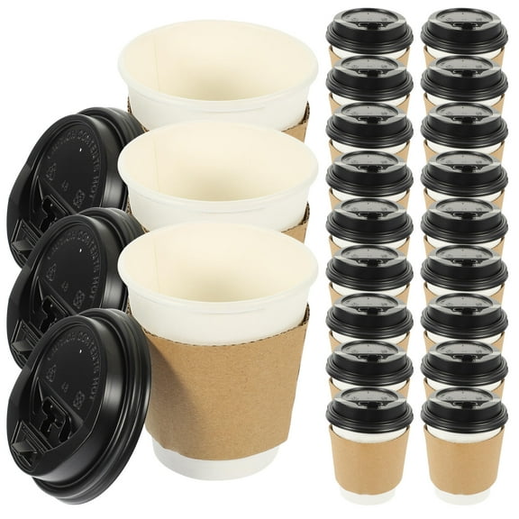 Soimiss Black Disposable Coffee Cups for Hot and Cold Beverages with Lid and Sleeve 50 Count