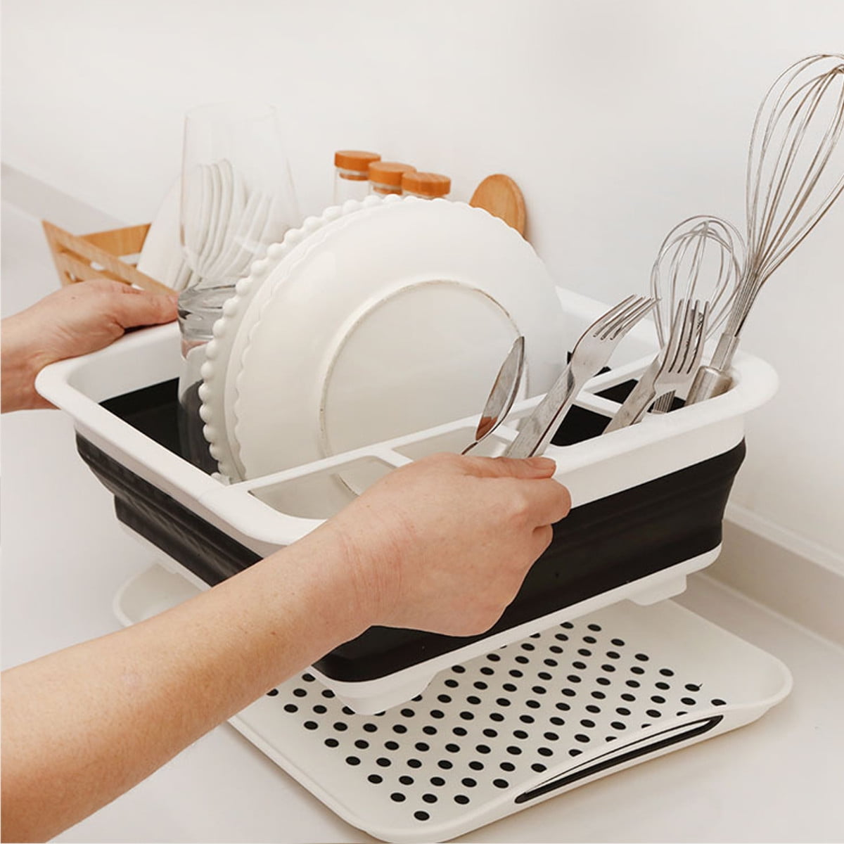 Dish Drainer Rack Collapsible Cutlery Holder Modern Folding Plastic