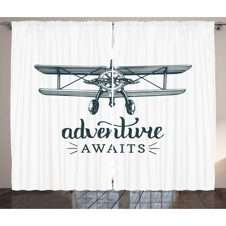 Adventure Awaits Curtains 2 Panels Set Vintage Airplane Logo With