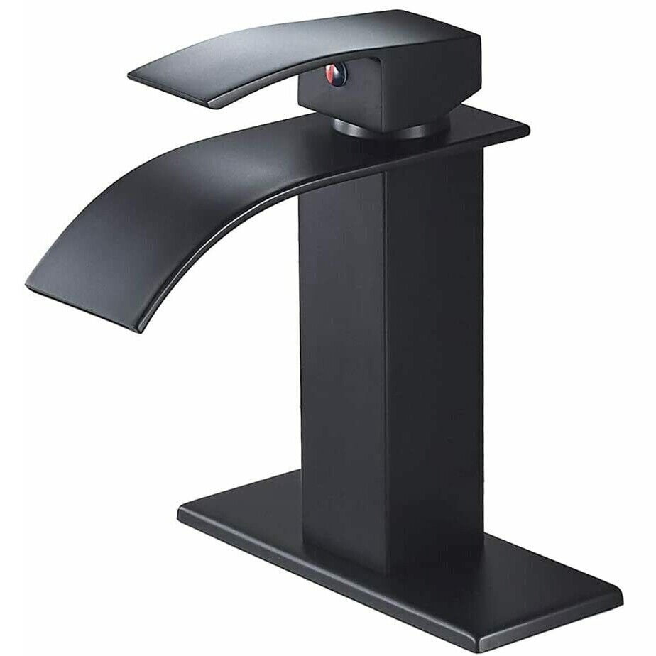 Bathroom Sink Faucet Black Waterfall Spout Vanity Basin Single Handle
