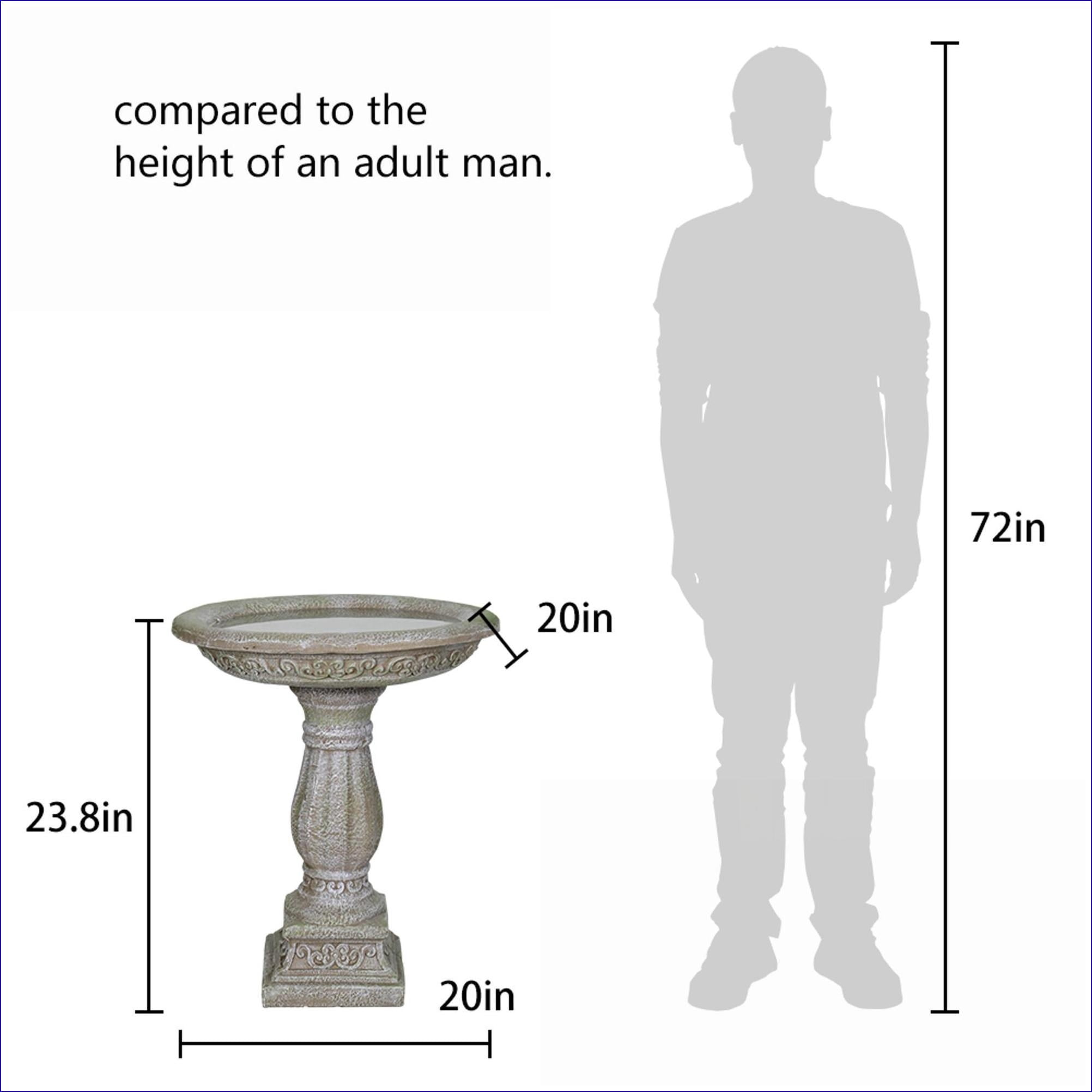 Bird Baths | 23.8" Tall Outdoor Pedestal Bird Bath for Garden, Patio & Lawn | Concrete Cement | Single Tier Pedestal