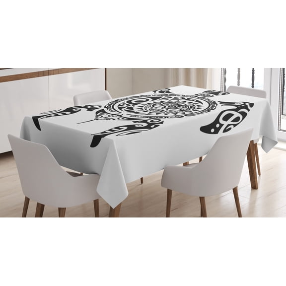 Ambesonne Turtle Tablecloth Rectangular Table Cover, Hawaiian Maori Animal, 60"x84", White and Black