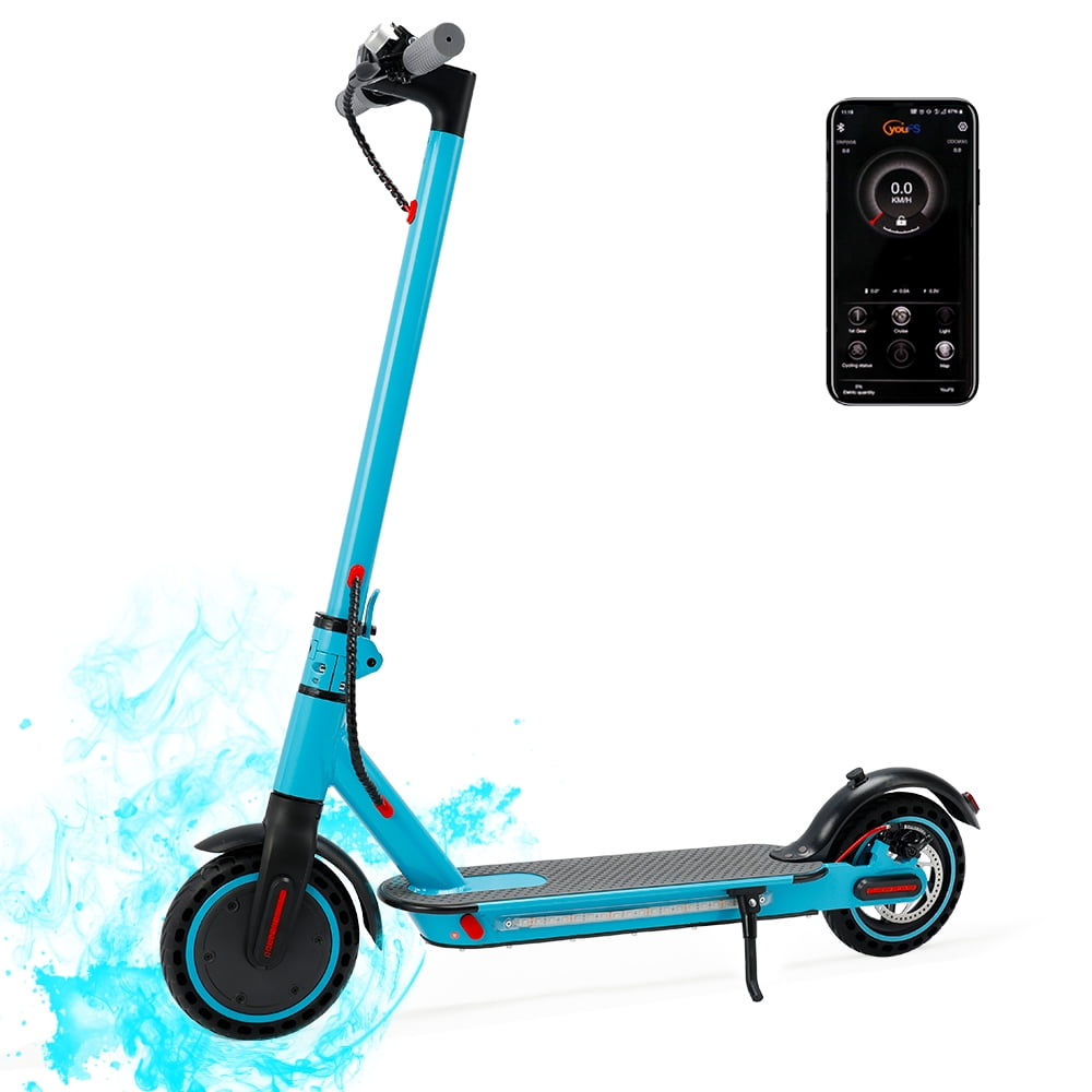 ARTUDATECH Electric Scooter Adults, 350W Motor up to 21 MPH and 25 Miles Long-Range, 8.5" Solid Tires Folding Electric Scooter for Adults and Teens with Deck Lights Dual Braking Safety System Blue
