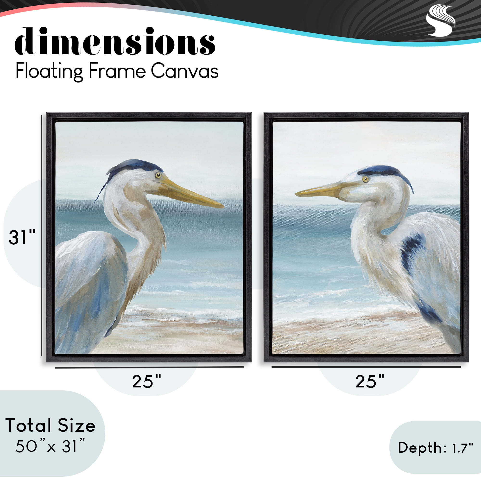 Stupell Industries Tranquil Gaze Herons 2 Piece Black Framed Floater Canvas Set, design by Nan
