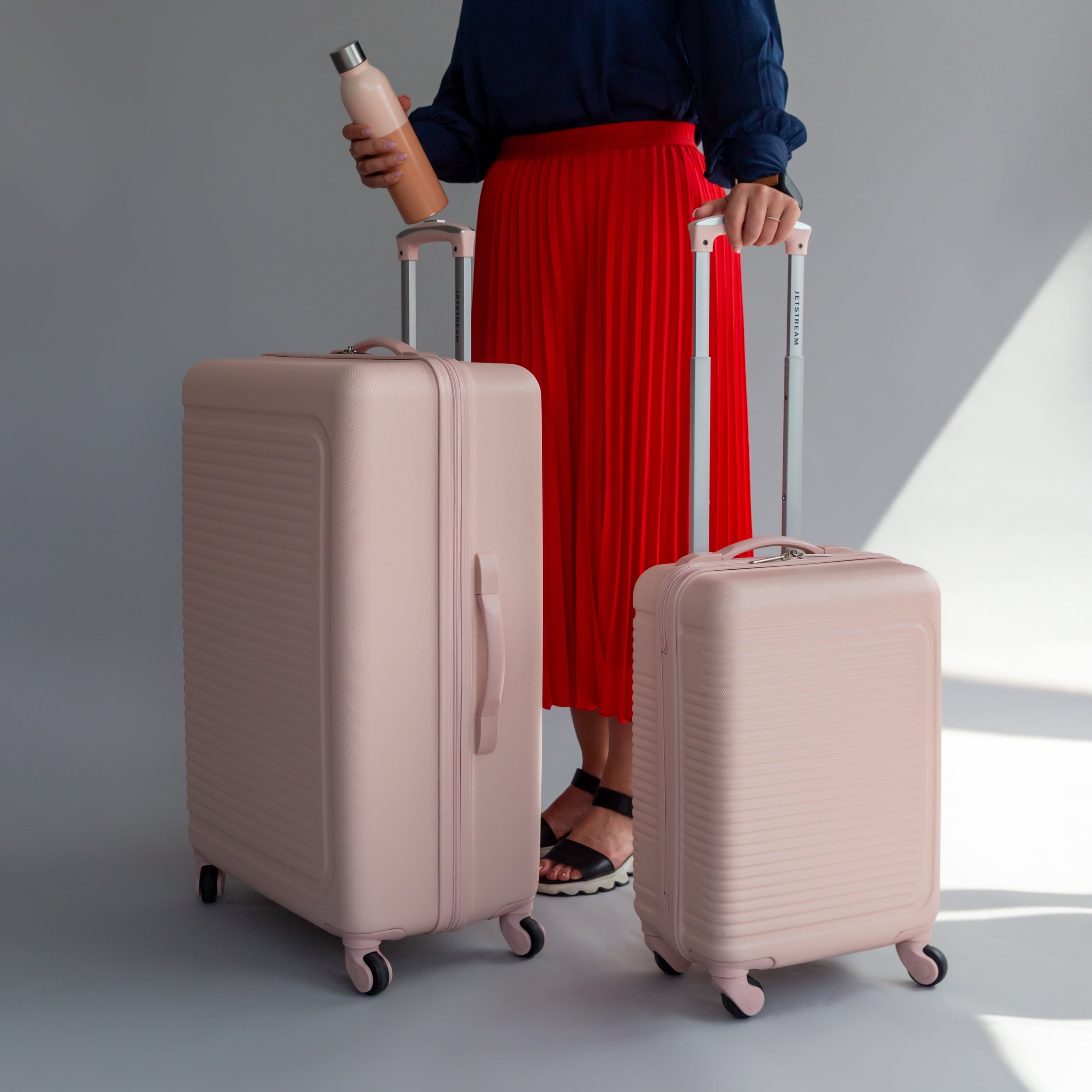 JETSTREAM 5pc Hardside Rolling Spinner Upright Set, 20" 28" Luggage Duo, 3pc Packing Cubes, Blush