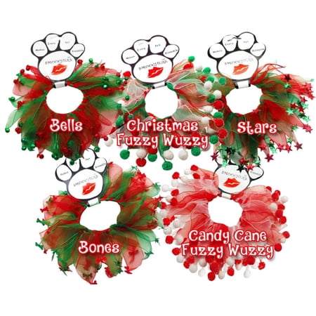 Christmas Pet, Dog and Cat Smoocher Pet Necklace, "Candy Cane Fuzzy, Christmas Bells, Christmas Fuzzy Wuzzy, Christmas Bones or Stars"