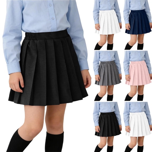 Purcolt Girls Pleated School Uniform Skirt, High Waist Above Knee Length A-Line Pull-On Silhouette Smooth Woven Preppy for School Uniform and Daily Wear