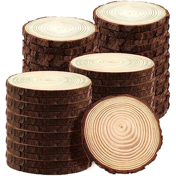 50 PCS 5-5.5 Inch Natural Wood Slices, Wooden Circle Slices with Bark Unfinished Wood Discs for Home Decorations and Christmas Ornaments$$Art & Craft