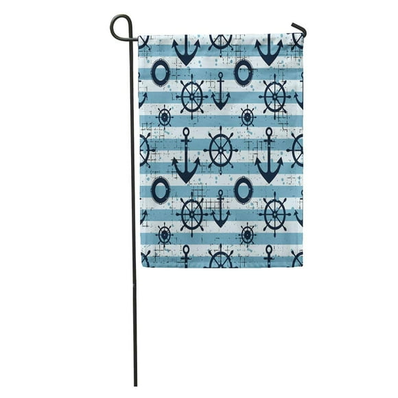 POGLIP Steering Wheel Life Preserver Anchor Lines Creative Geometric Vintage Nautical Garden Flag Decorative Flag House Banner 28x40 inch