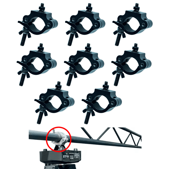 8 Gancho Abrazadera Reforzada de Aluminio Para Luz Escenario Negro Tubo 1.5 a 2