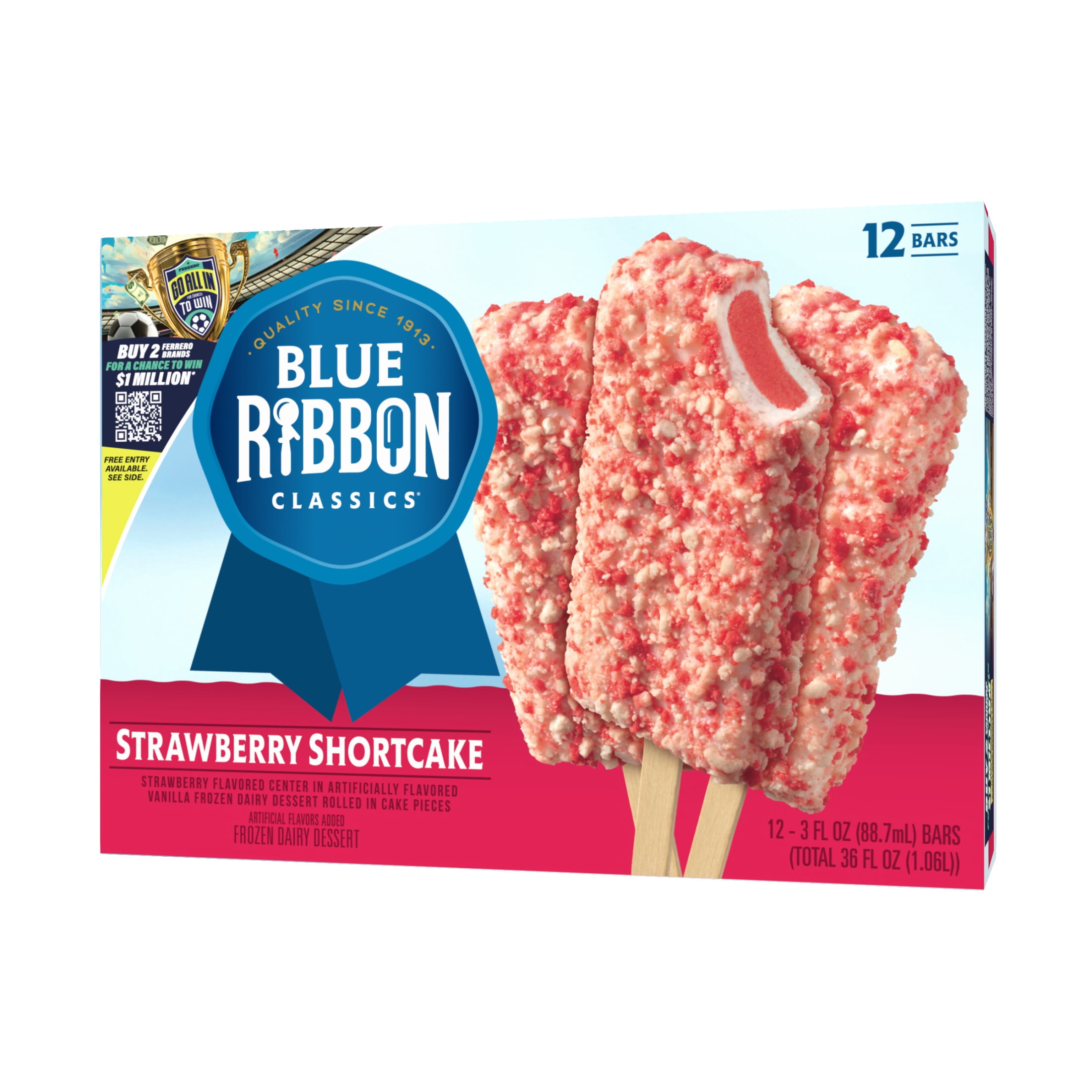 Blue Ribbon Classics Strawberry Shortcake Coated Artificially Flavored Vanilla Frozen Dessert Treat Bar, 36 fl oz, 12 Pack