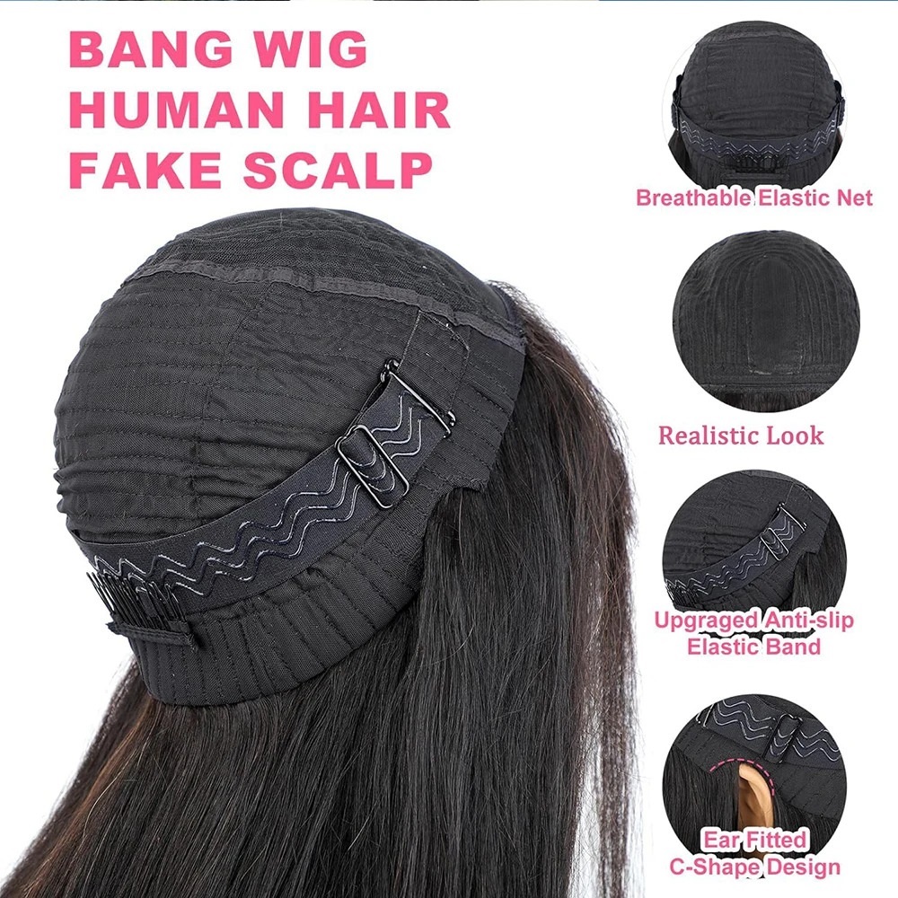 Human Hair Wigs with Bangs 18-36 Inches Straight Non Lace Wig for Women
