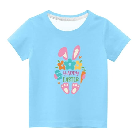 

Toddler Boys Girls Happy Easter T-Shirts Funny Easter Eggs Bunny Print Short Sleeve Round Neck Graphic Tees Summer TopsSky Blue 13 Years