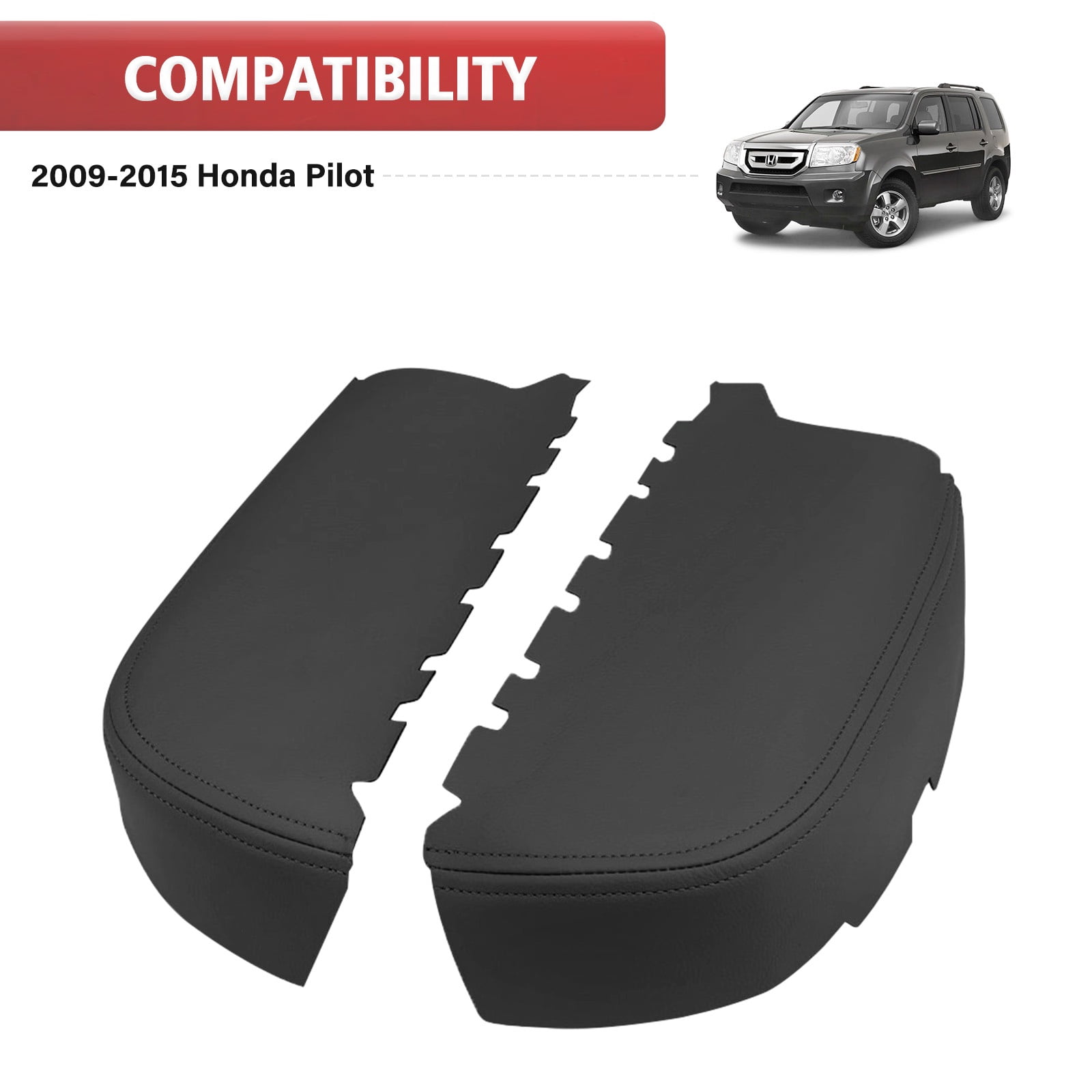 KBH Front Door Panel Armrest Cover Replacement for Honda Pilot 2009 2010 2011 2012 2013 2014 2015, Leather Arm Rest Cover Skin, 1 Pair, Black