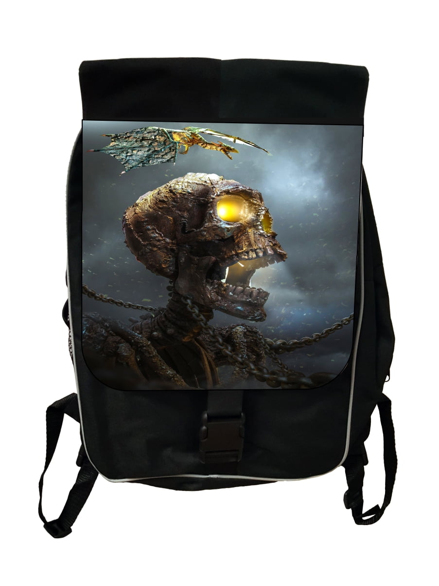 Black School Backpack & Pencil Bag Skeleton Skull in Chains