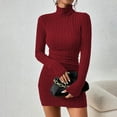 thumbnail image 3 of New Solid Dresses Autumn Winter Women Long Sleeves Turtleneck Sexy Bodycon Sheath Mini Dress Club Elegant Party Knitted Dresses, 3 of 9