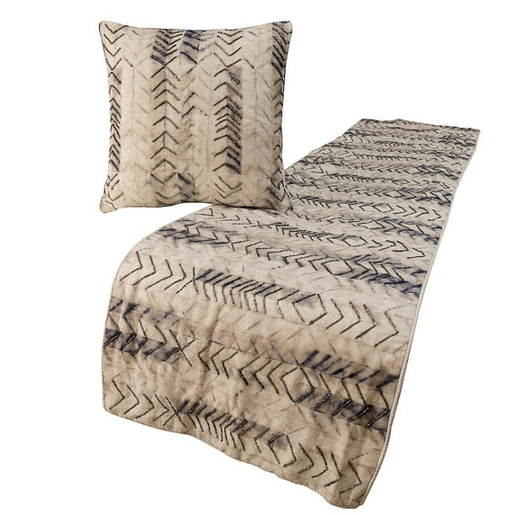 King Queen Twin Grey Handmade Twin 53"x18" Bed Runner without Pillow Cover, Tie & Dye Beaded Bed Scarf on Cotton fabric - Tie Dye Chevy